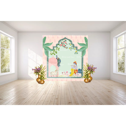 Pastel Radha Krishna Arch Backdrop / Vrindavan Theme Party Background (8ft x 8ft)