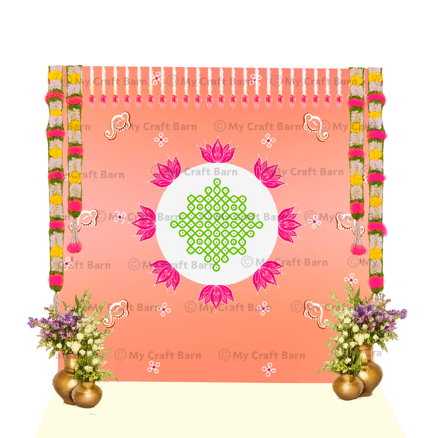 Auspicious Lotus Kolam Backdrop (8ft x 8ft)